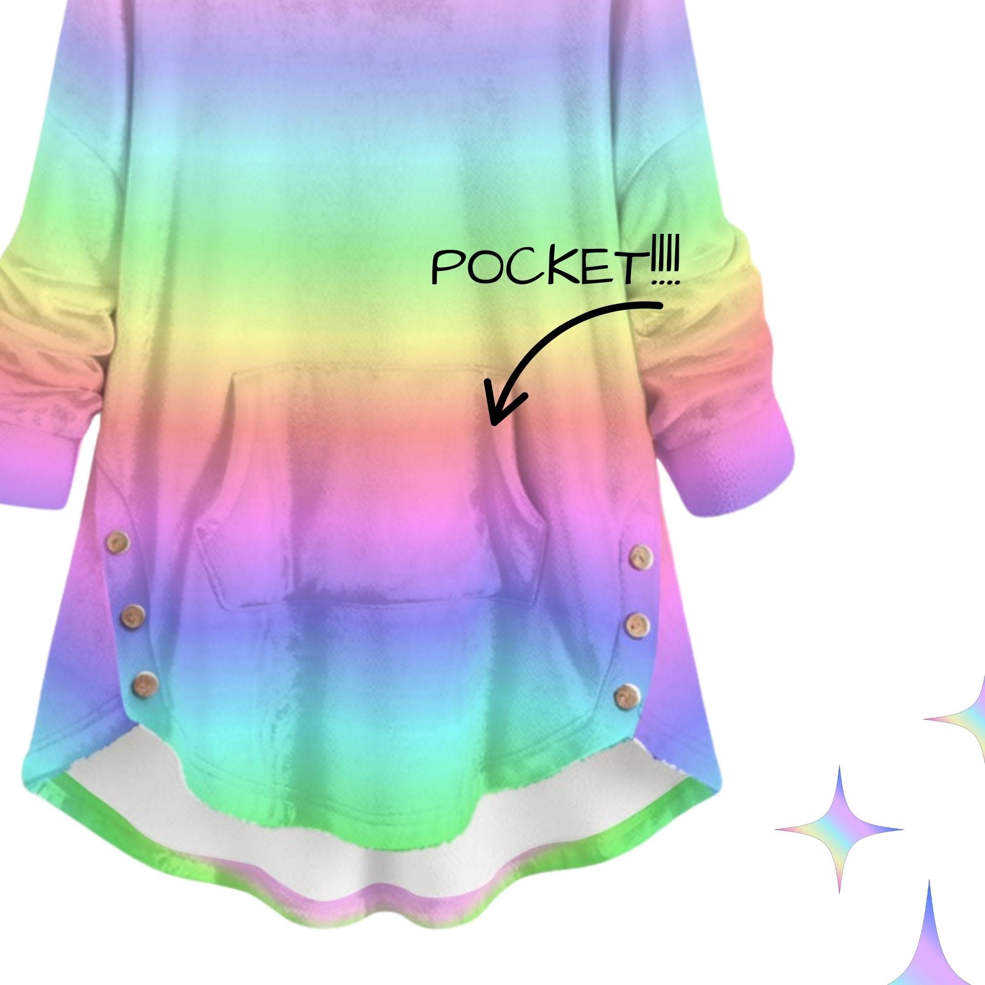 Colorful gradient shirt with a pocket labeled on a white background