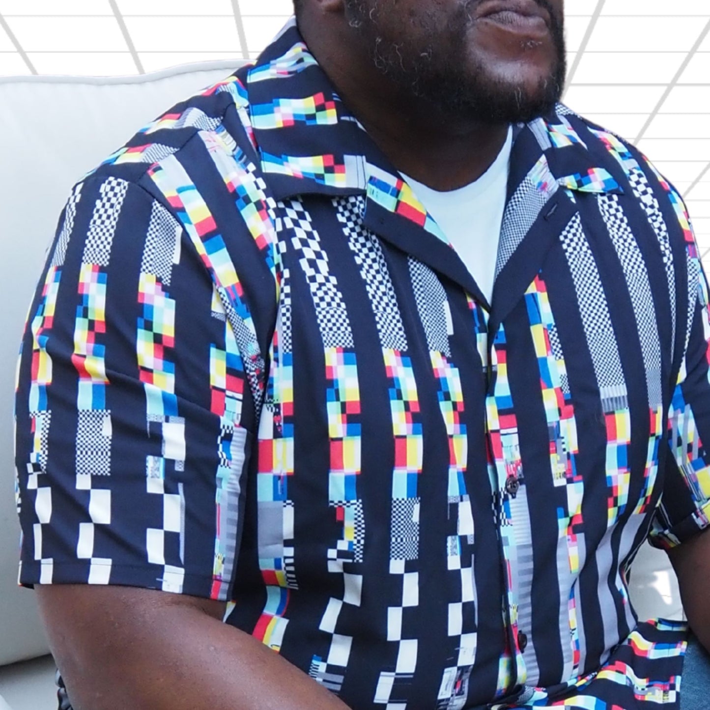 Glitch Stripe Bowling Shirt made in USA