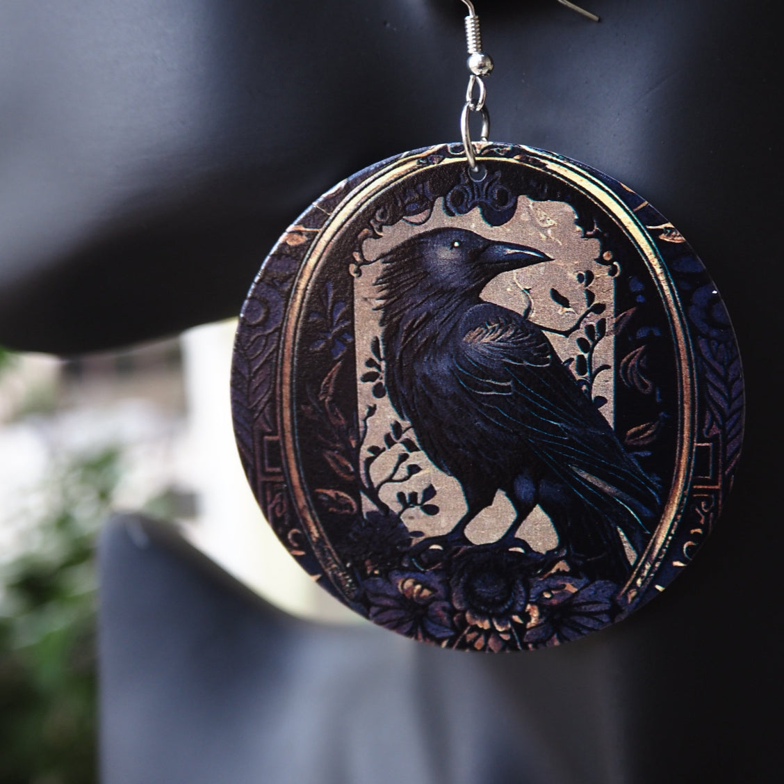 Golden Guardian Raven Earrings