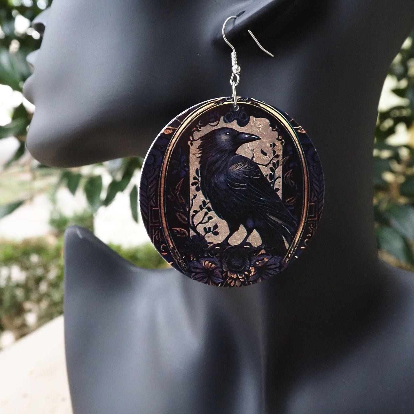 Golden Guardian Raven Earrings