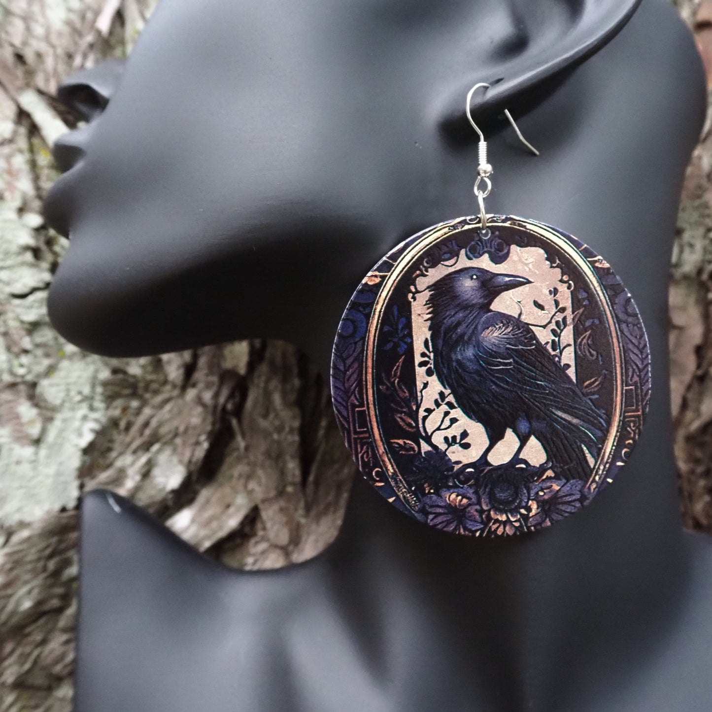 Golden Guardian Raven Earrings