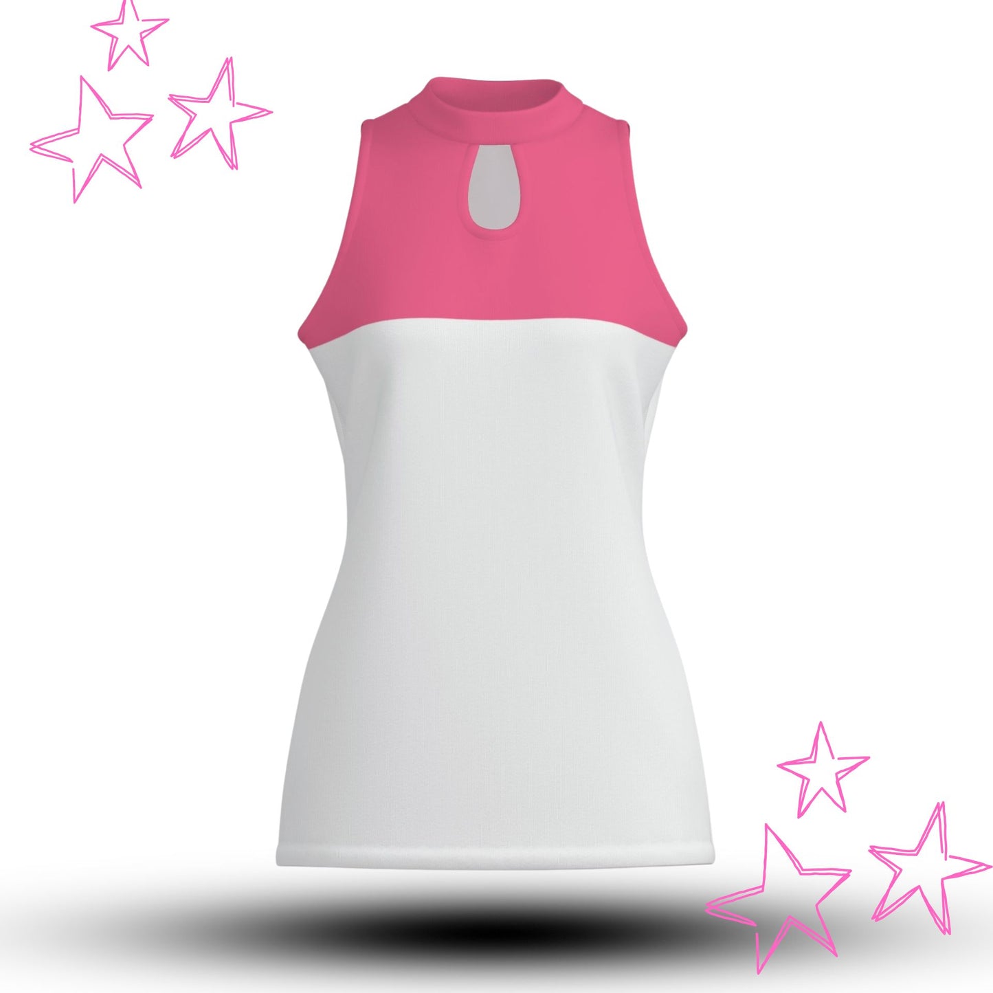 Key Cutout Mock Neck Tank Top in Hot Pink and White Colorblock