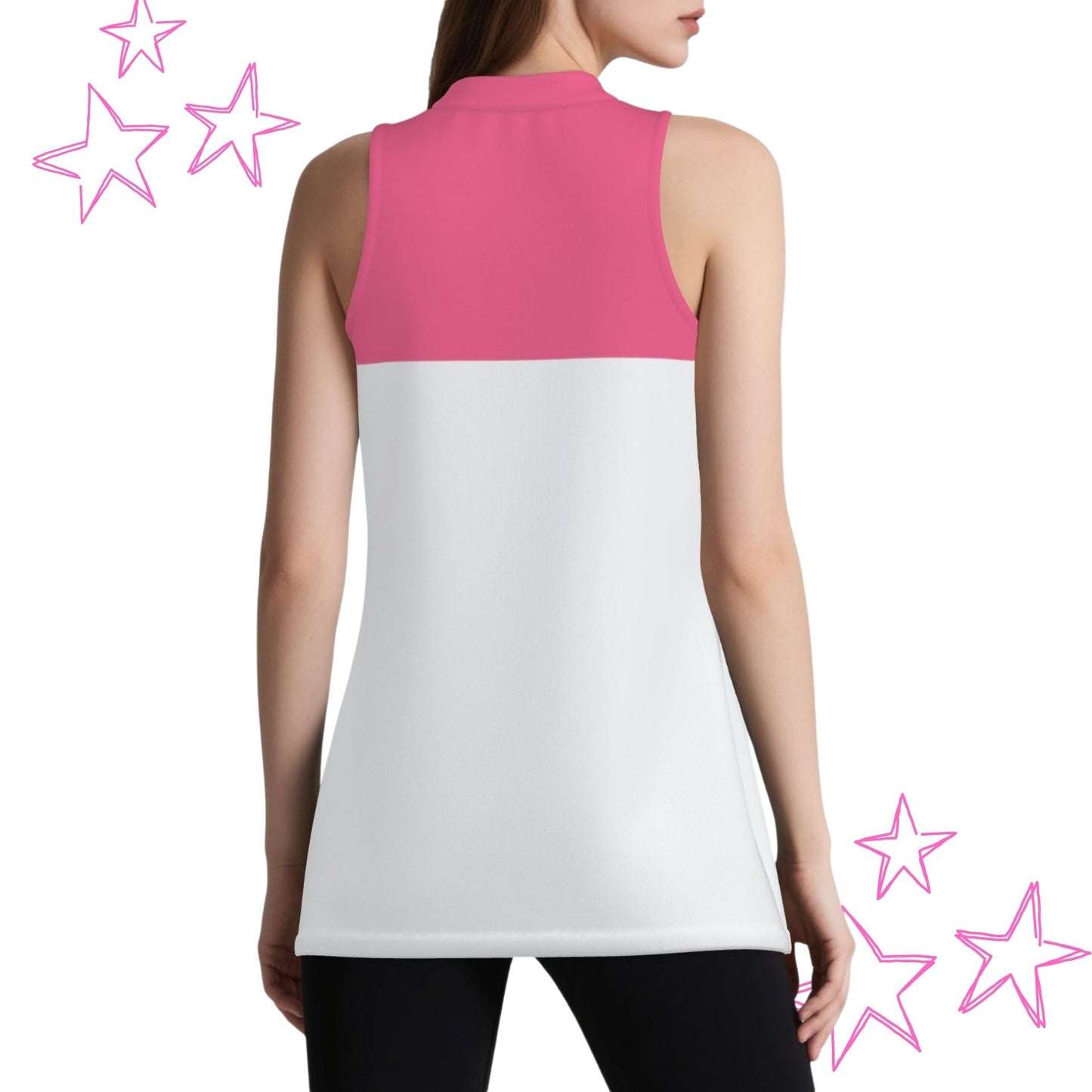 Key Cutout Mock Neck Tank Top in Hot Pink and White Colorblock