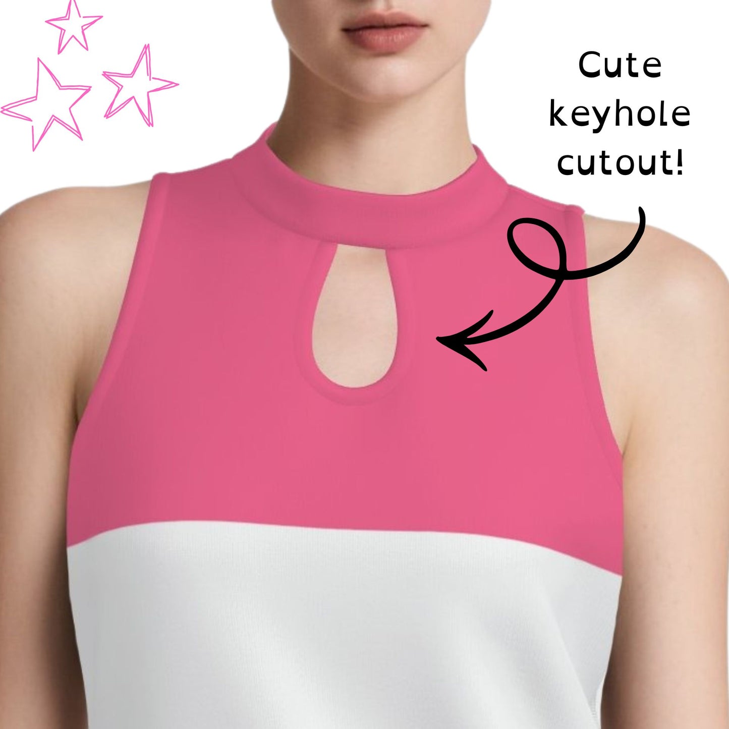 Key Cutout Mock Neck Tank Top in Hot Pink and White Colorblock