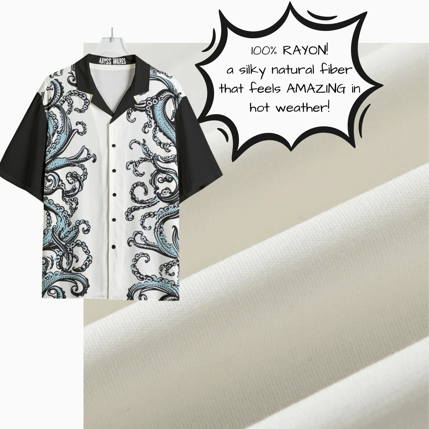 Cool Tentacles Bowling Shirt Black White & Blue Hawaiian Buttondown