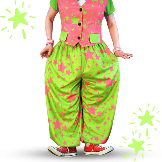 80s Chaos Stardust Lime Green Hot Pink Balloon Clown Pants