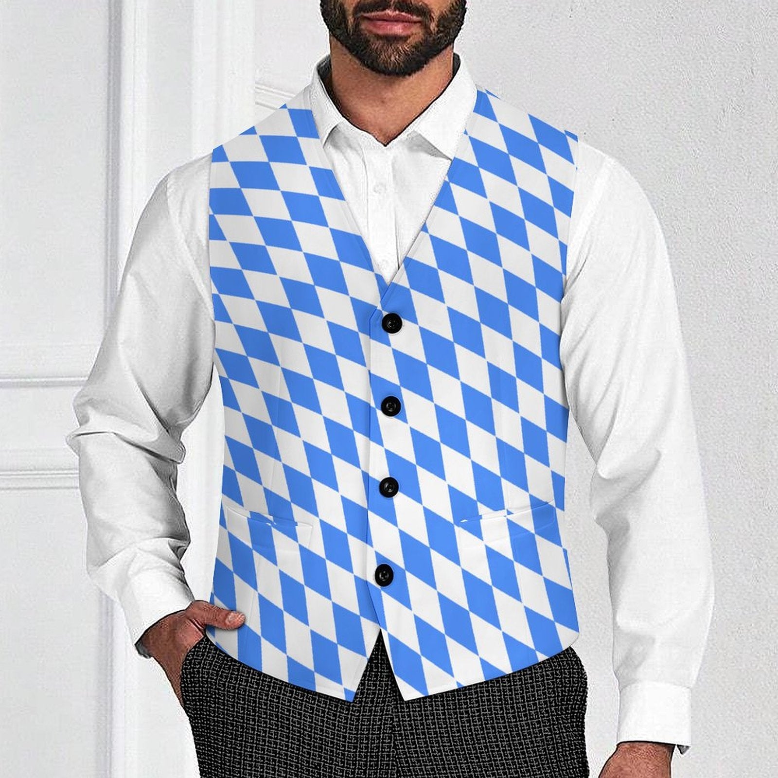 Oktoberfest Bavarian Check Men's Sleeveless Suit Vest