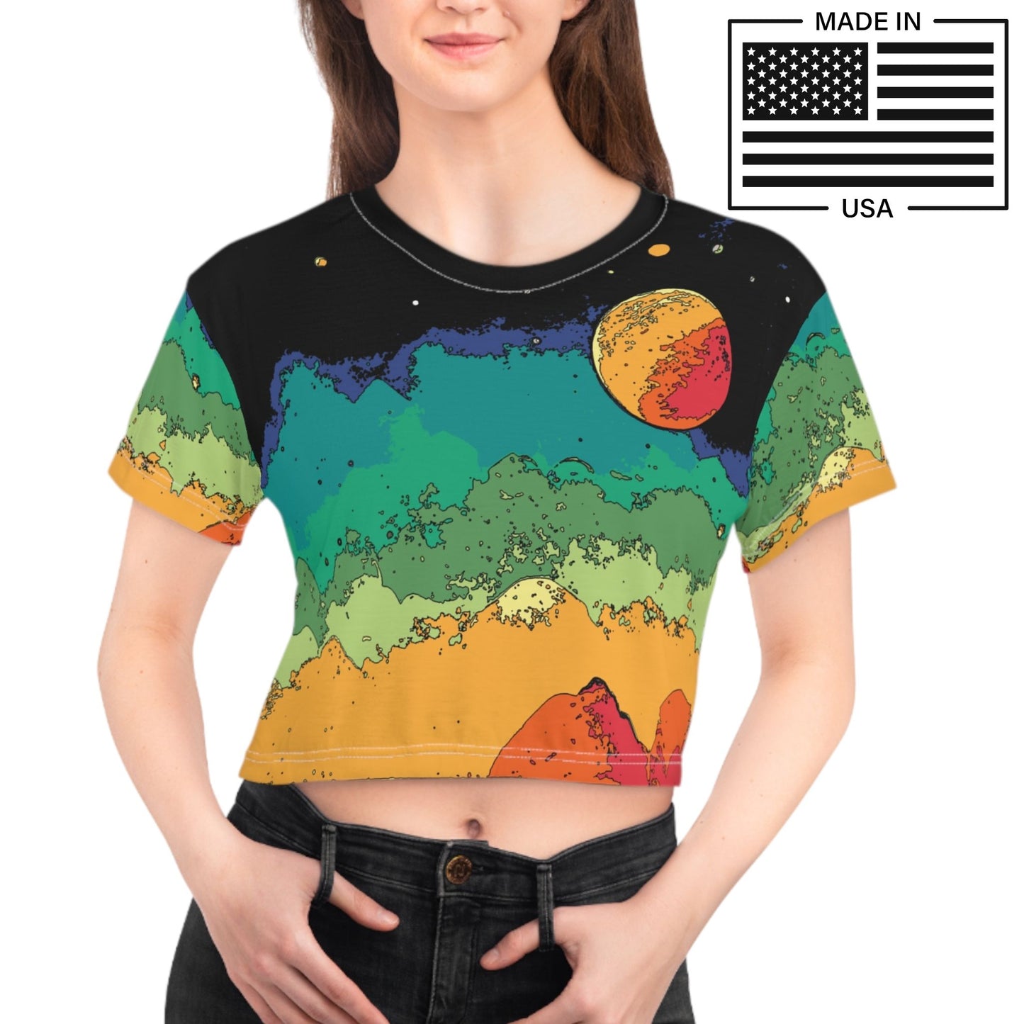 womens weirdcore alien scene crop top made in the USa