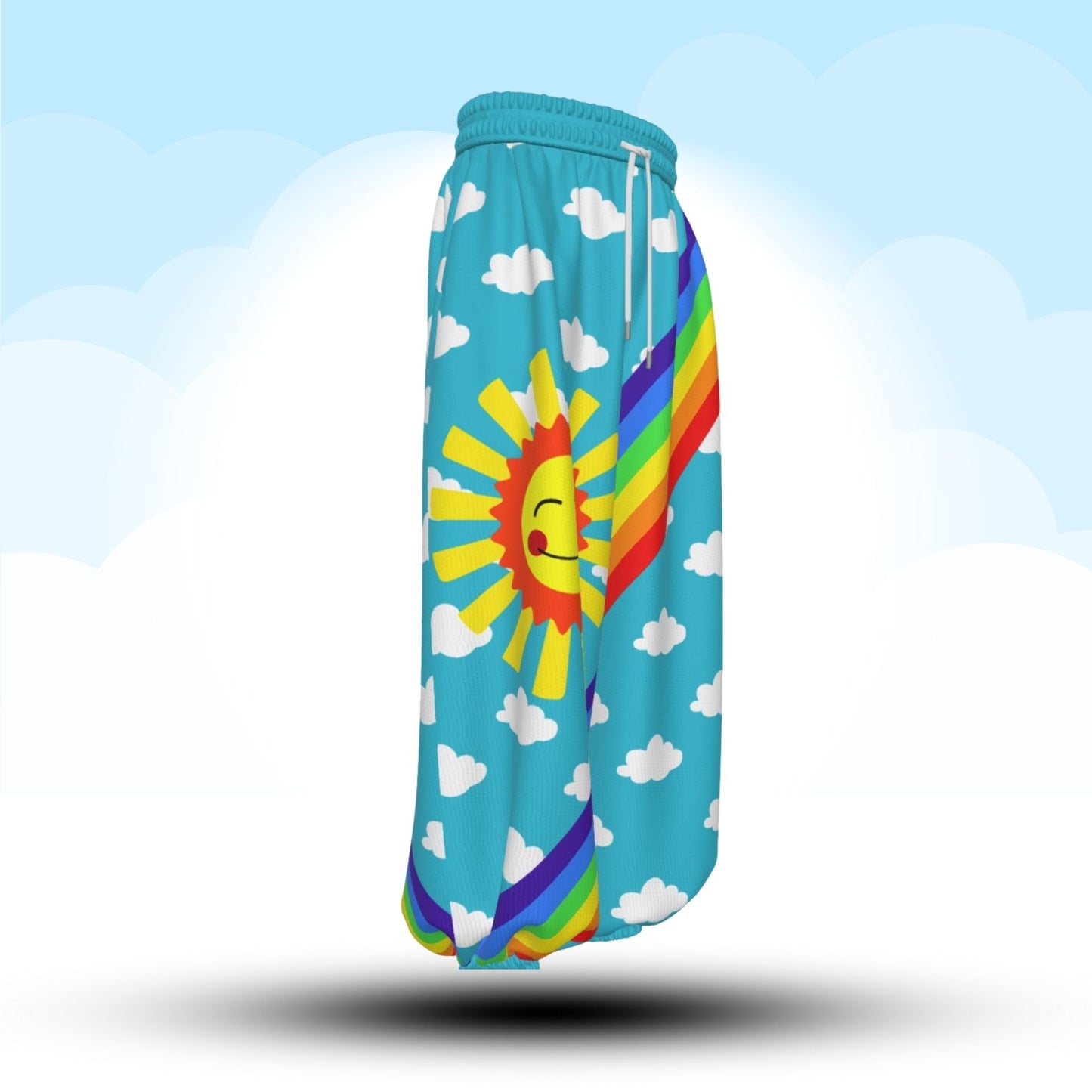 Silly Sun Clouds n Rainbow Stripe Clown Pants