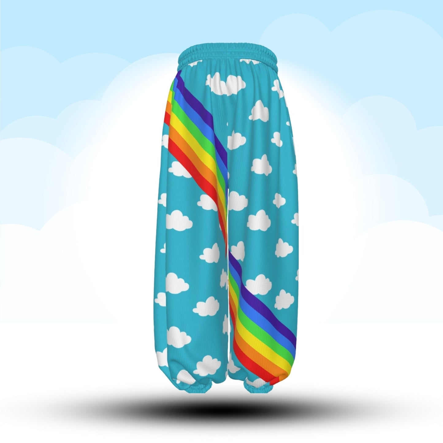 Silly Sun Clouds n Rainbow Stripe Clown Pants