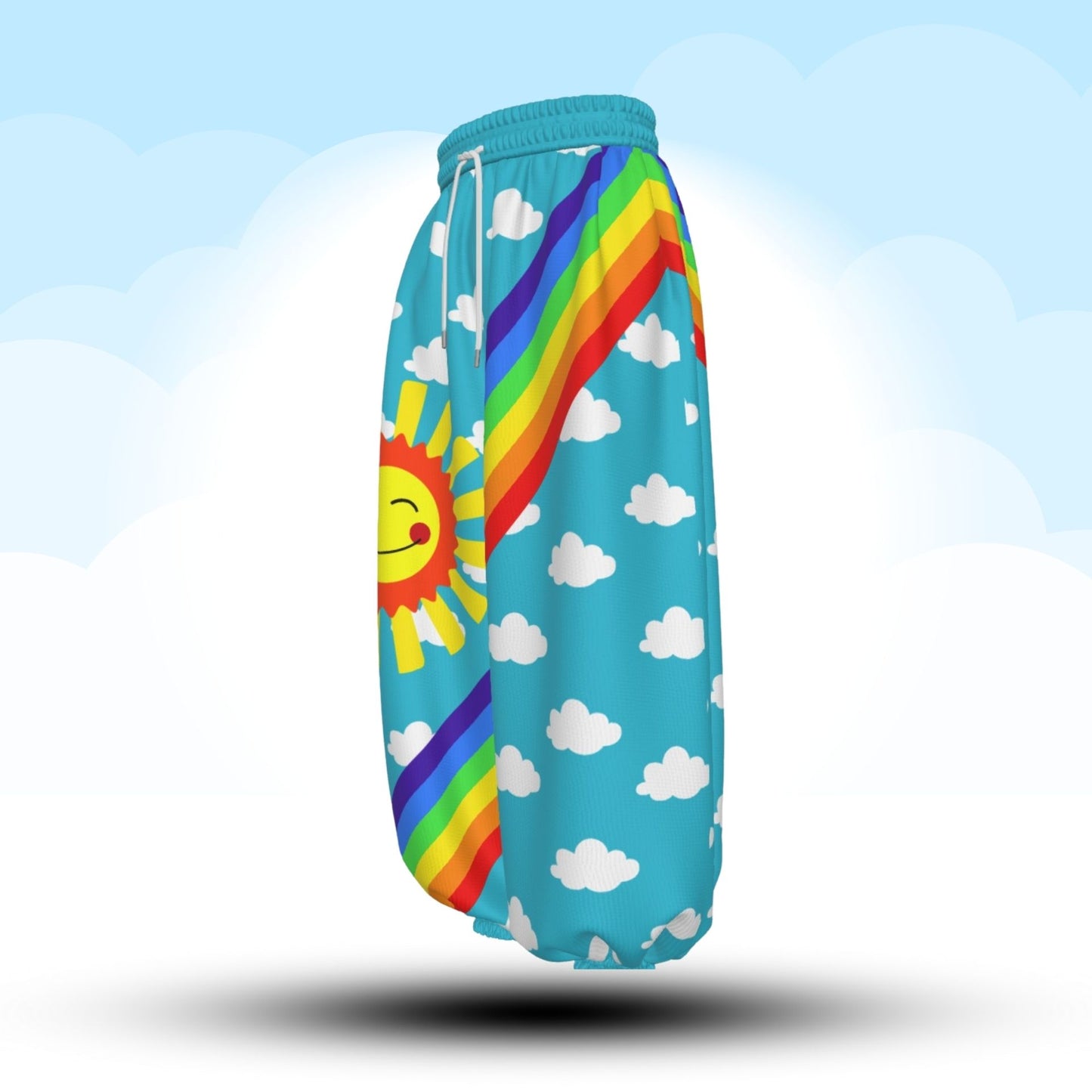 Silly Sun Clouds n Rainbow Stripe Clown Pants