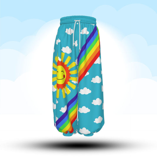 Silly Sun Clouds n Rainbow Stripe Clown Pants