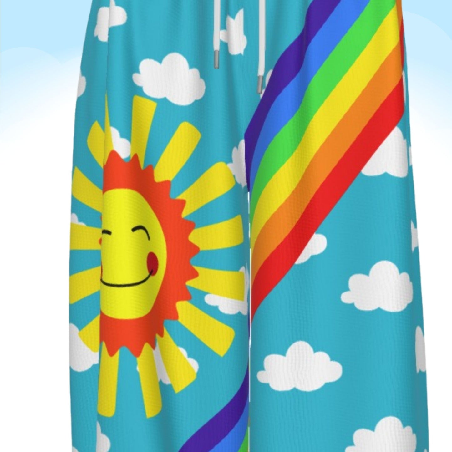 Silly Sun Clouds n Rainbow Stripe Clown Pants