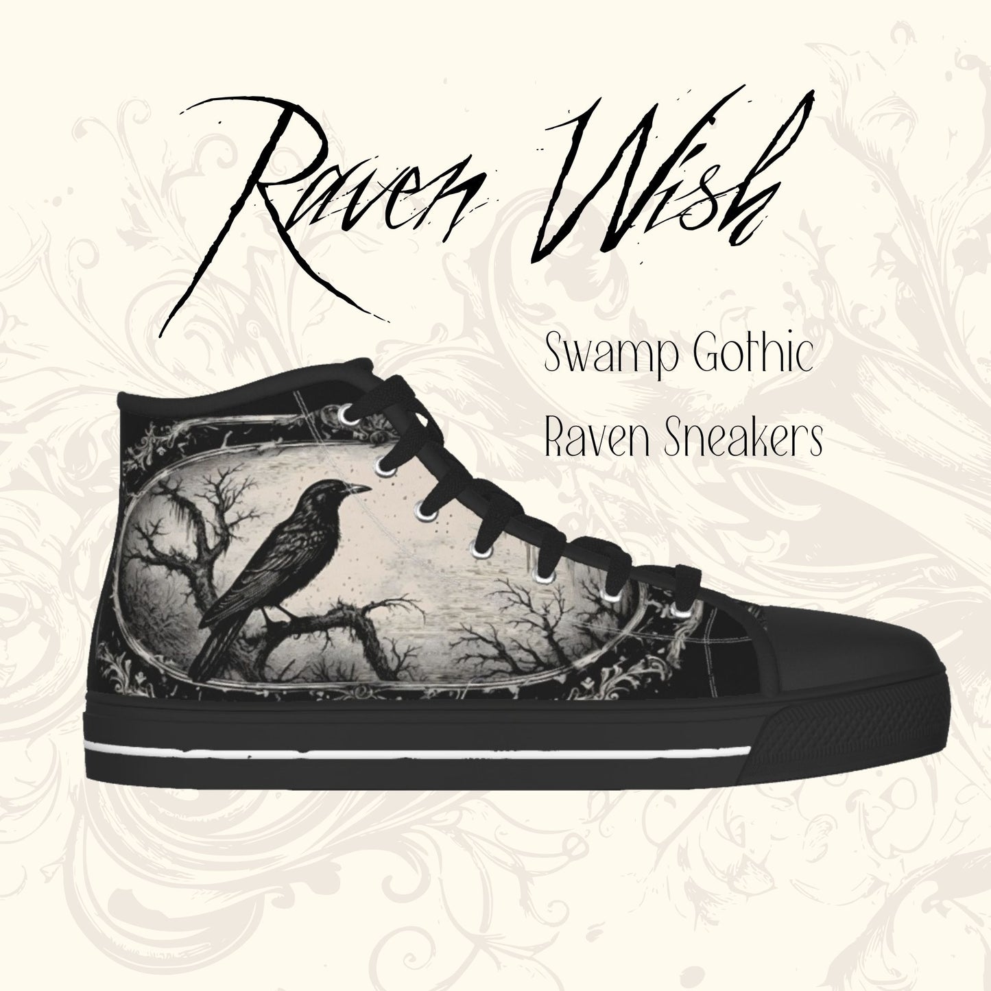 Swamp Gothic Raven Sneakers Nonbinary High Top Shoes Crowcore Odin Emo Goth Crow Corvidcore Witchy