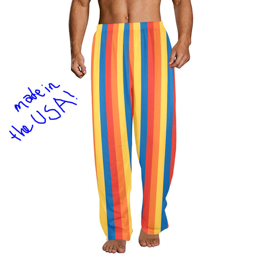 red blue orange yellow striped trouser pajama bottoms unisex mens size made in USA