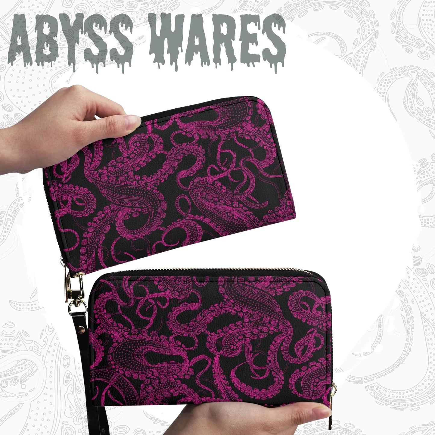 Xray Tentacle Pink Wallet Octopus Wristlet Women Hentai Cryptid Cash Card Holder Whimsigoth Cute Faux Leather Clutch Weird Ladies Wallets