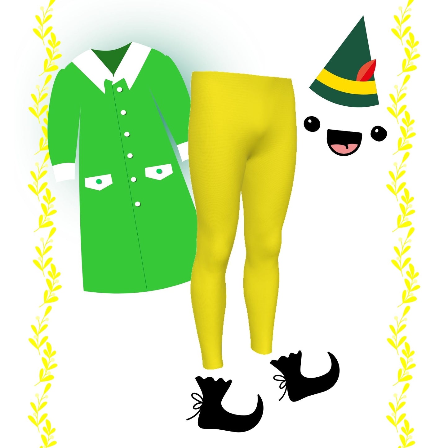 Yellow Men's leggings, Xmas Elf Cosplay Pants