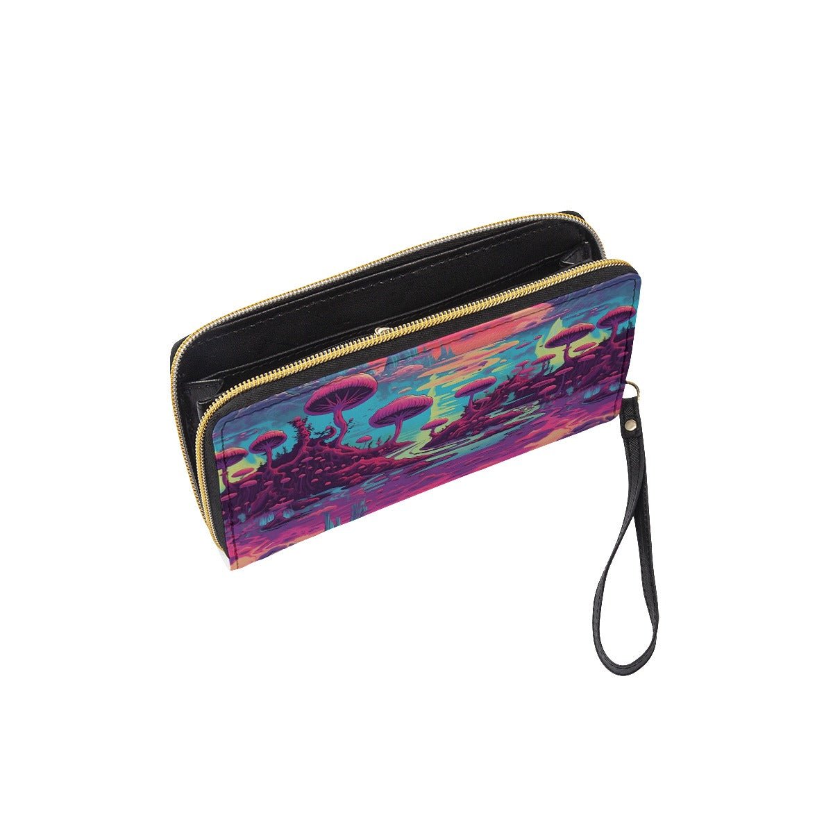 Hyper Mushroom Wristlet Wallet | Scifi Post-Apocalyptic Shrooms Vegan Clutch