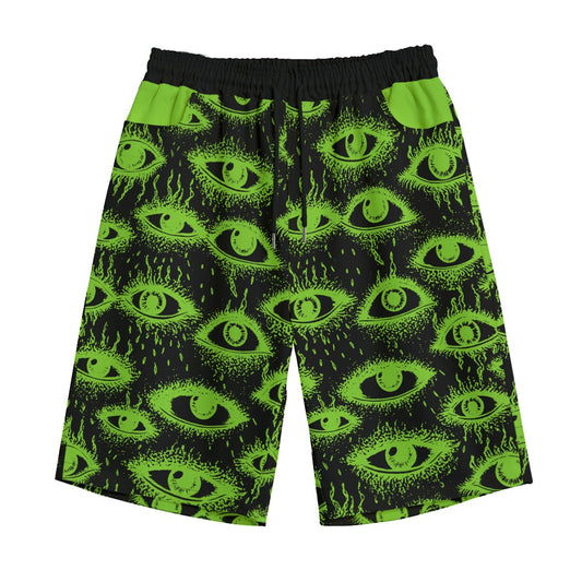 Weirdy Eye Black Green Shorts Heavy Cotton Canvas