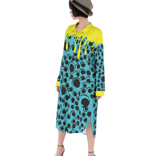 Blue Googly Eye Drip Drip Dress | 100% Rayon Electric Blue Safety Yellow Weirdcore Clowncore Kidcore