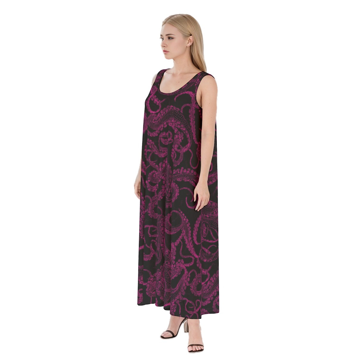 Lacey Pink Xray Tentacles Sleeveless Rayon Maxi Dress