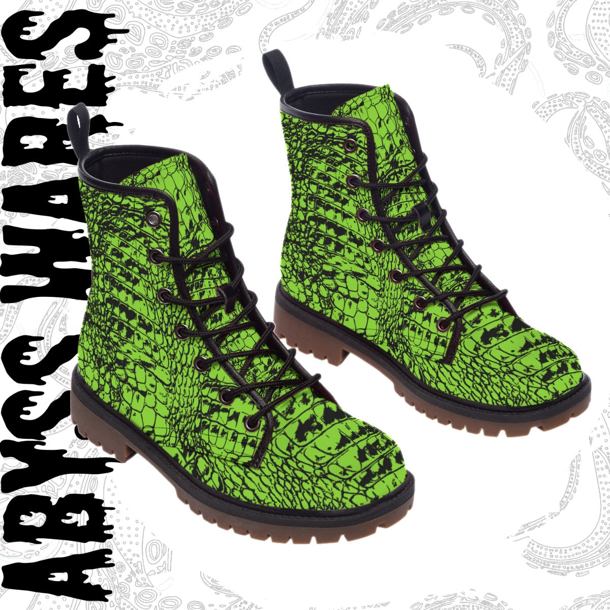 Scaley Green Boots Monster Alien Snake Skin Combat Boots Unisex EU sizing