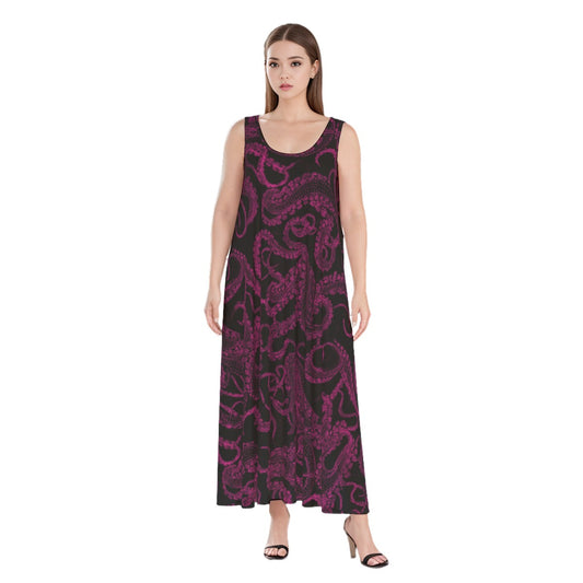 Lacey Pink Xray Tentacles Sleeveless Rayon Maxi Dress