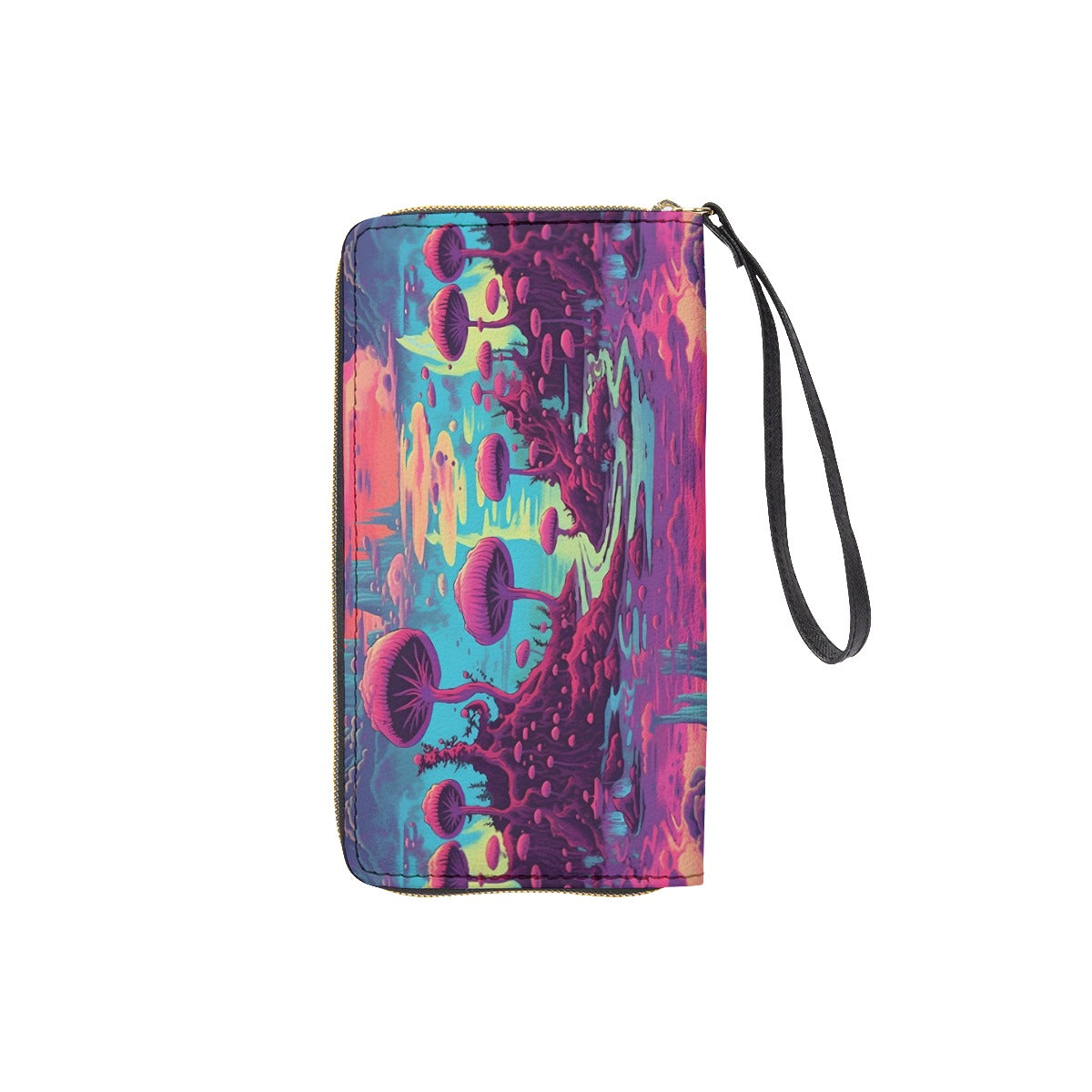 Hyper Mushroom Wristlet Wallet | Scifi Post-Apocalyptic Shrooms Vegan Clutch