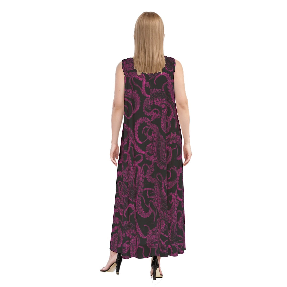 Lacey Pink Xray Tentacles Sleeveless Rayon Maxi Dress