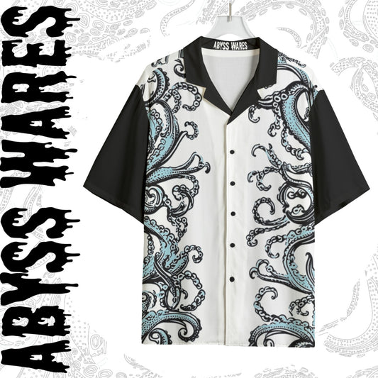 Men's Cool Tentacles Bowling Shirt | Summery Rayon Fabric in Black White and Blue