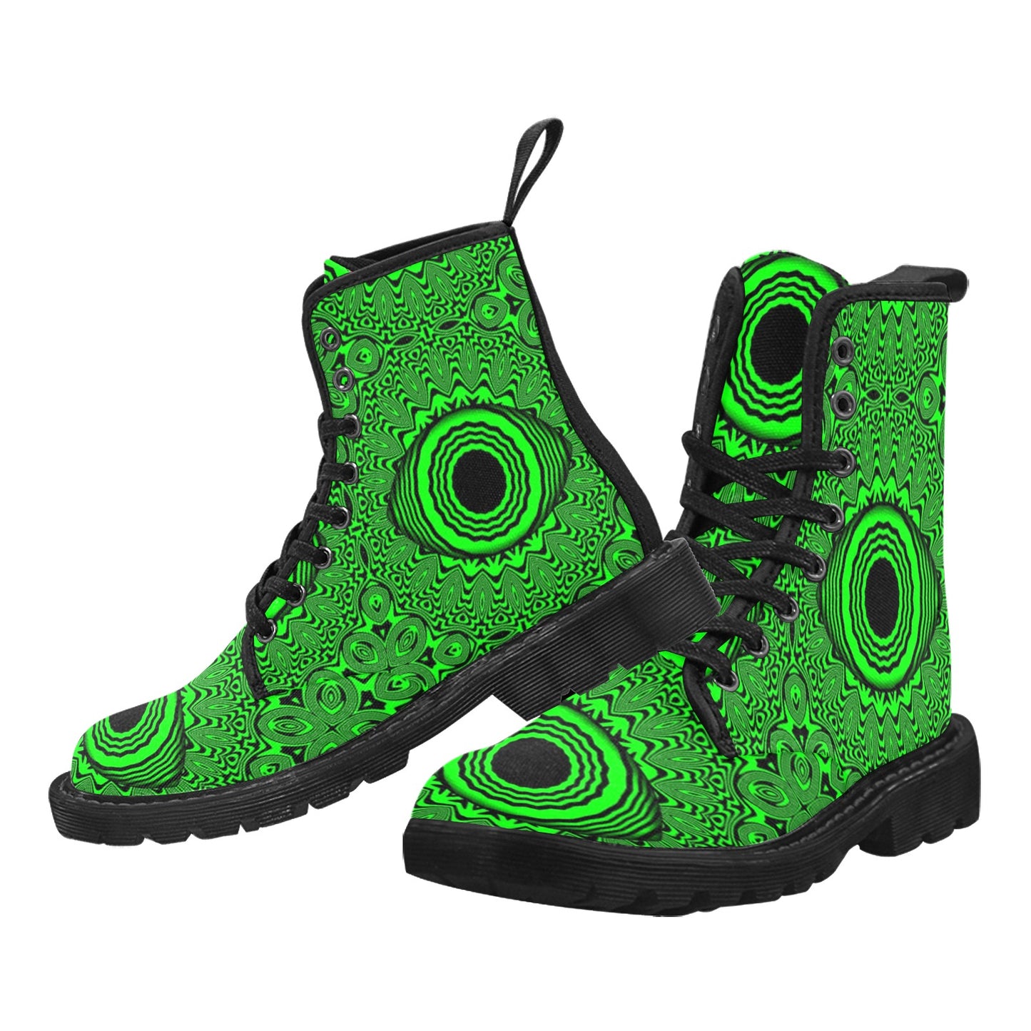 Acid Green Evil Eye Mandala Boots Men's Sizing Unisex Combat Boot