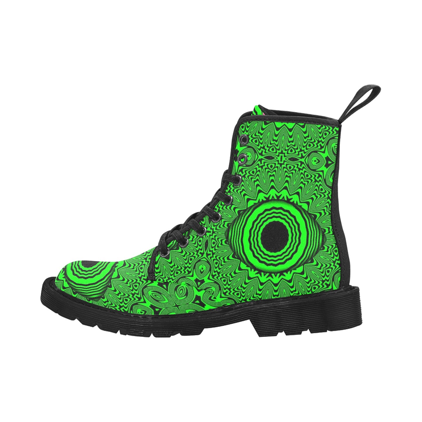 Acid Green Evil Eye Mandala Boots Men's Sizing Unisex Combat Boot