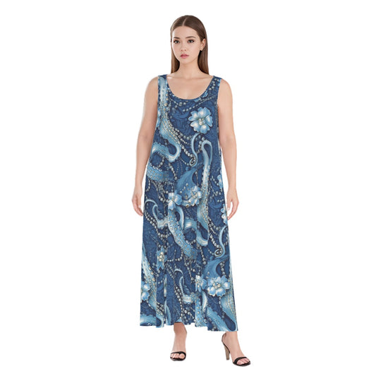 Pearls n Tentacles Maxi Dress in 100% Rayon The Eldritch Elegance Collection