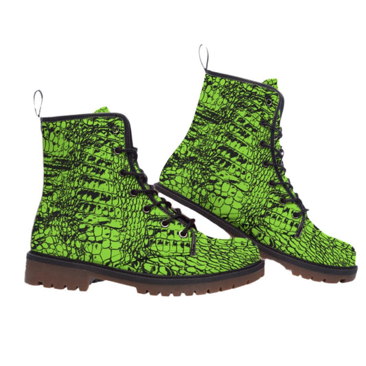 Lizardfolk Acid Green Crocodile Combat Boots unisex sizing