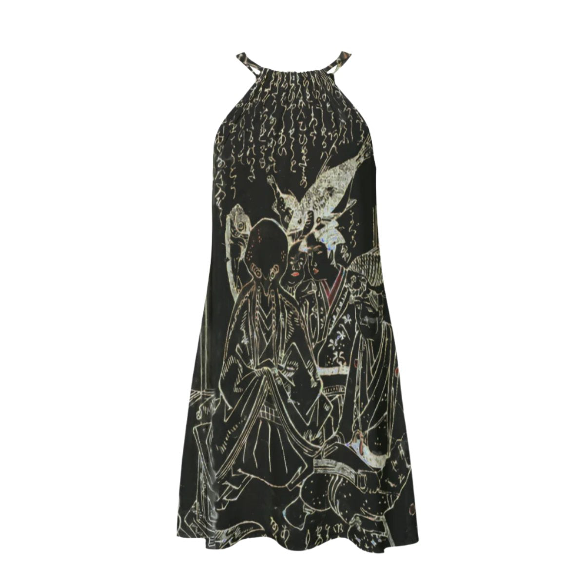 Ukiyo-e Cthulhu Women's Halter Mini Dress Little Black Octopus Dress