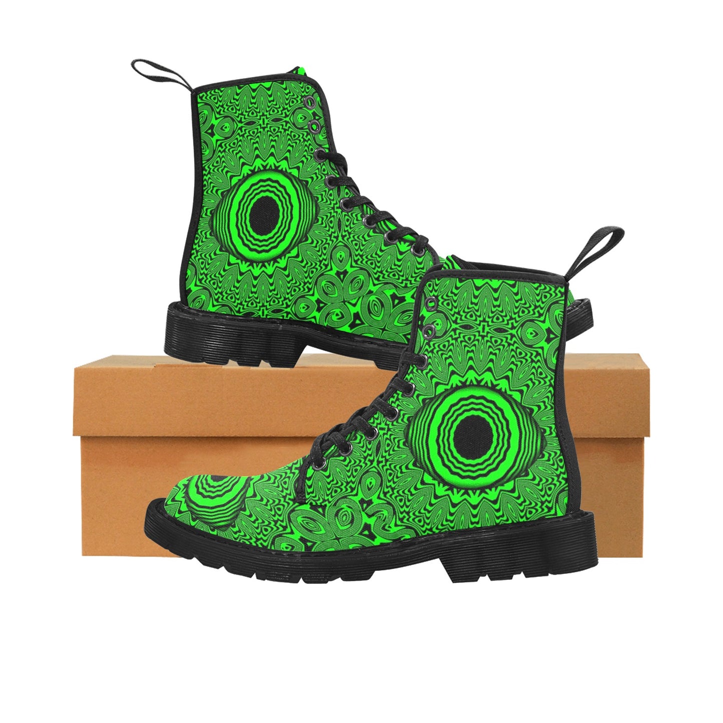 Acid Green Evil Eye Mandala Boots Men's Sizing Unisex Combat Boot